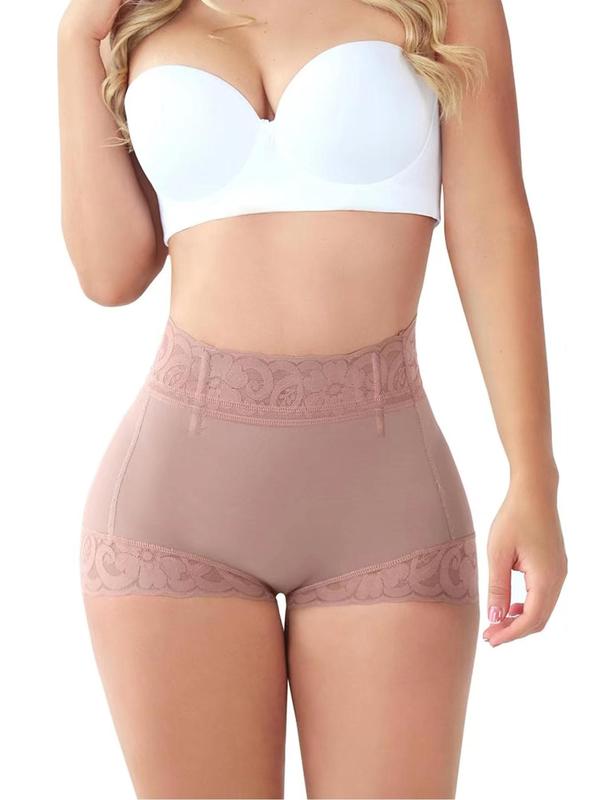 Women's Contrast Lace High Waist Shapewear Shorts, Tummy Control Butt Lifting Shapewear Bottoms, Ladies Shaper for Daily Wear