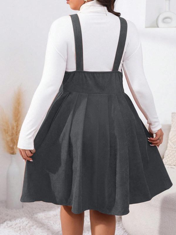  Button Decor Pleated Pinafore A-line Dress, Cute Outfits, Casual Sleeveless Tank Dresses, Overall Dress, Dresses for Women, Women's Clothing, Summer Clothes, Casual Dresses, Black Girl Outfits