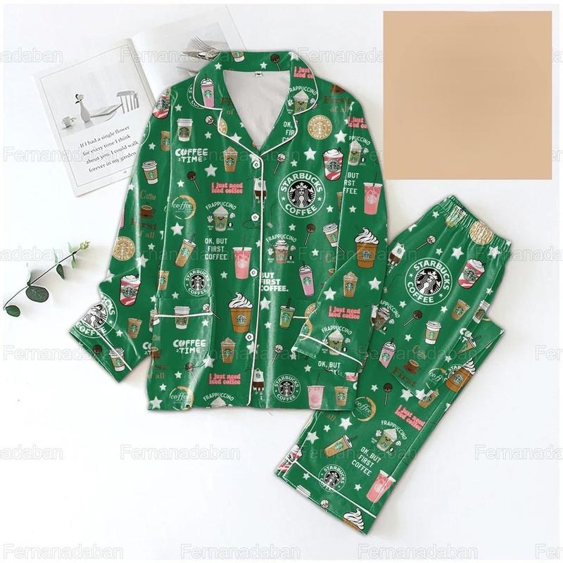 Starbuck Pajamas Set, Coffee Pajamas Set, Family Matching Pajamas Set, Aesthetic Pajamas, Trendy Pajama Sets