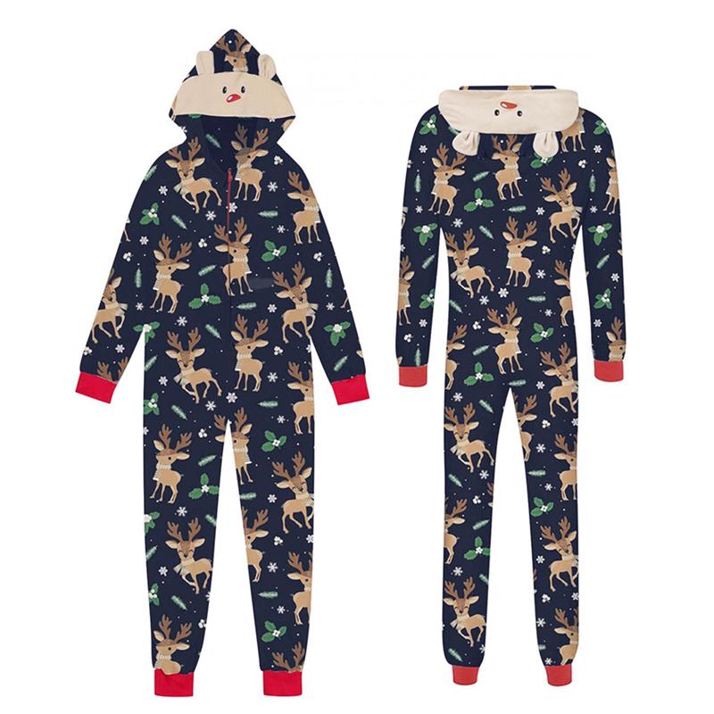 Matching Christmas Pjs for Family Reindeer Print Onesie Pajamas Hoodie  Xmas Sleepwear Outfits