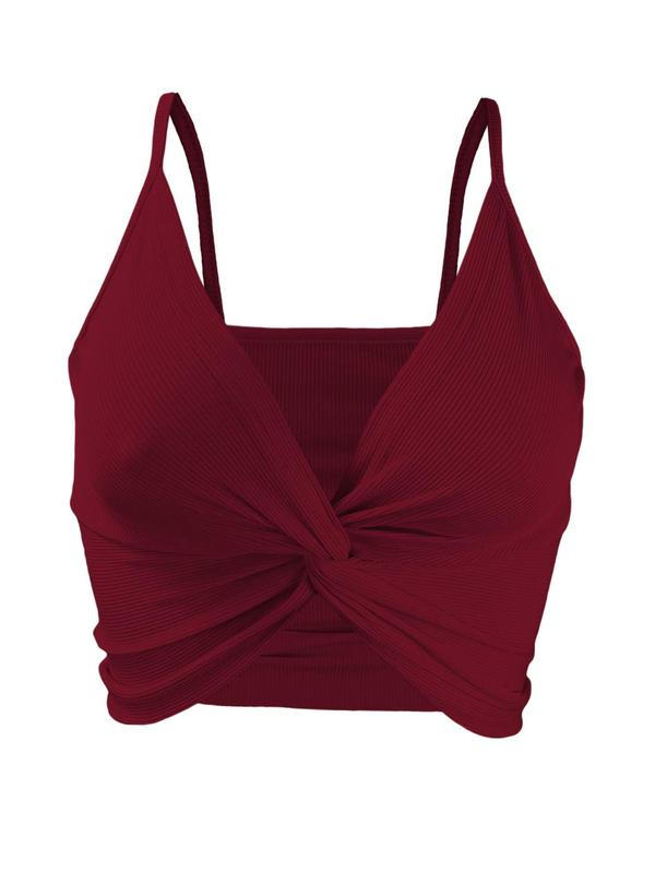 Women's Twist Asymmetrical Crop Cami Top, Solid Spaghetti Strap Top for All Seasons, Ladies Clothes for Daily Wear