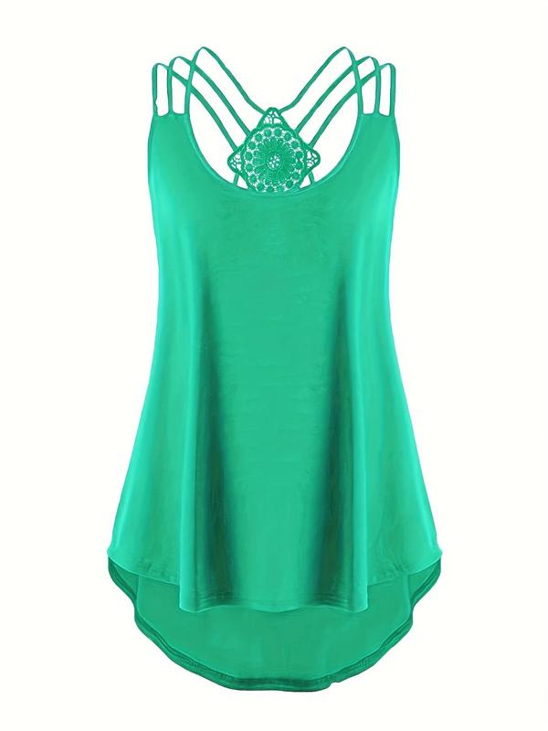  Heart & Feather Graphic Print Criss Cross Tank Top, Casual Scoop Neck Sleeveless Top for Summer, Summer Clothes Women, Women's Plus Clothing