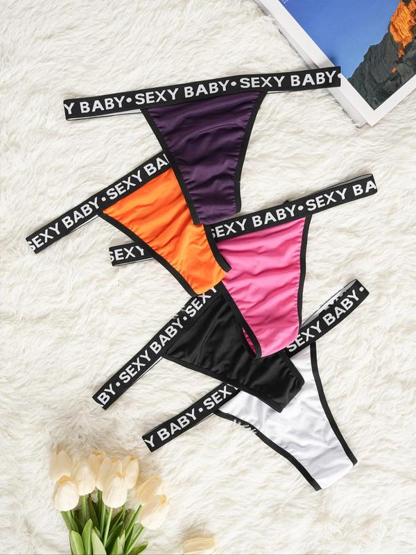 Women's Colorblock Letter Tape V-string Panty, Soft Comfy Breathable Knicker for Daily Wear, Underwear for All Seasons