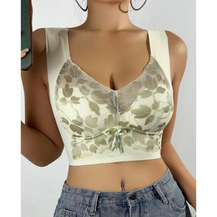 Floral Print Full Coverage Wireless Bra, Sexy Comfy Anti Sagging Push Up Bra, Women's Lingerie & Underwear for fall & winter