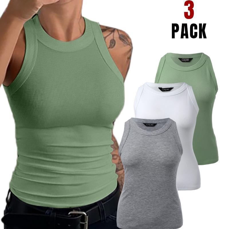 Chicme 3-Piece O-Neck Knit Thick Strap Racerback Tank Tops Without Bra Pads