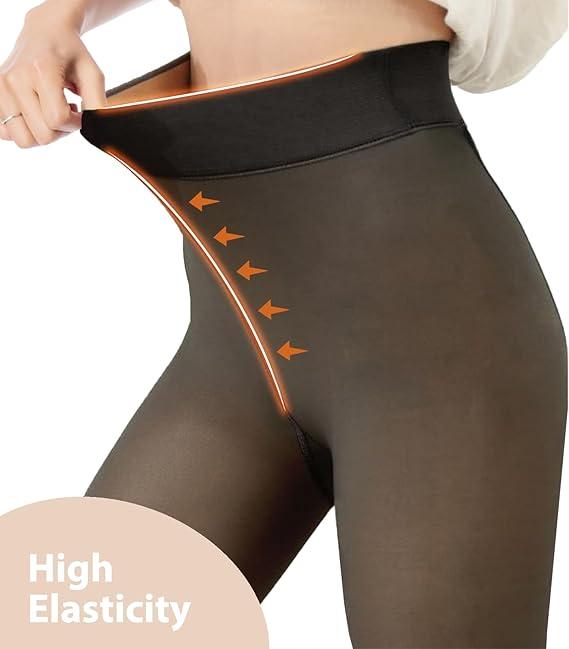 Women 2 Piece Transparent Tight Fleece Lined Thick High Waist Elasticity Thermal Pantyhose Warm Leggings