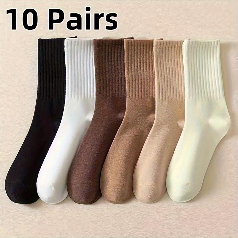 10 20 Pairs Of Women's Simple And Versatile Mid Length Socks, Comfortable Solid Color Sports Socks