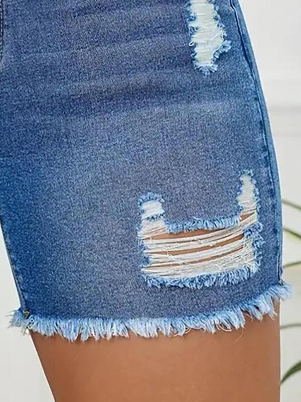 Women's Ripped Raw Hem High Waist Denim Shorts, Casual Pocket Button Fly Skinny Jean Shorts for Summer, Fashion Bottoms for Daily Wear