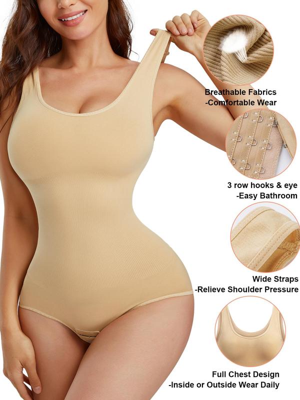 Women's Solid Tummy Control Shapewear Bodysuit with Open Crotch Design, Basic Comfortable Breathable Shaper, Ladies Shapewear for Daily Wear