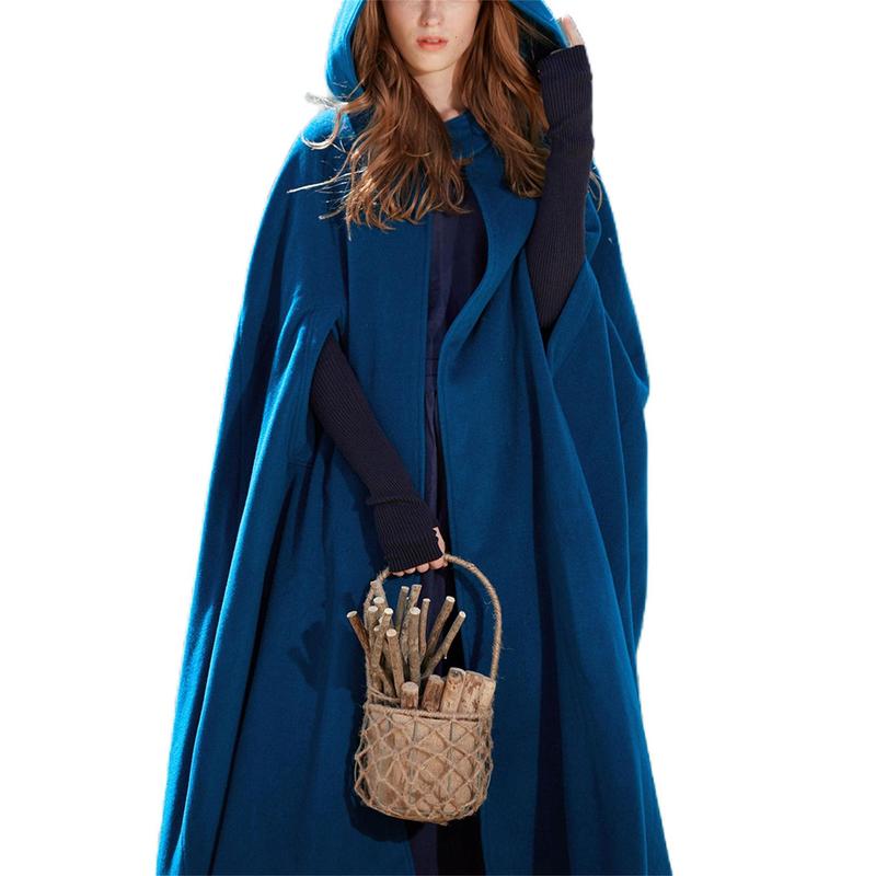 Women Long Hooded Woolen Cloak, Solid Color Vintage Poncho, Black  Grey  Blue  Dark Green Womenswear Coats Winter Jackets Black Friday