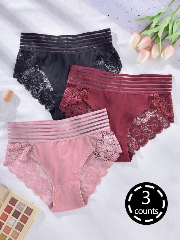 Women's Plain Floral Lace Scallop Trim Knicker, Casual Minimalist Basic Panties for Women, Breathable Comfortable High Waist Panty, Lady's Underwear for All Seasons, Bridal Womenswear