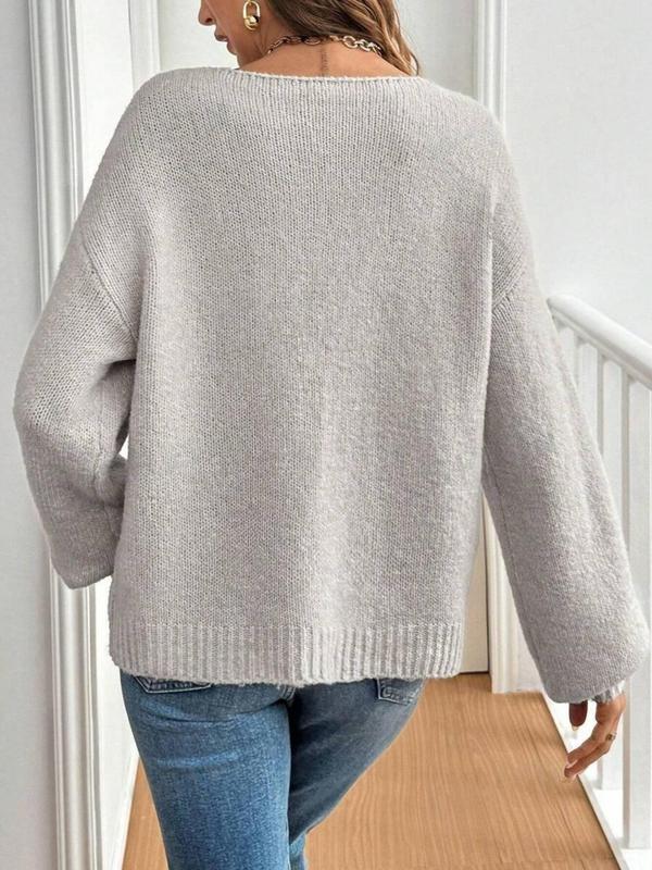 Women's Solid Color Tie Front Drop Shoulder Cardigan, Casual Long Sleeve Knitwear for Fall & Winter, Fashion Women's Knit Clothing for Daily Wear