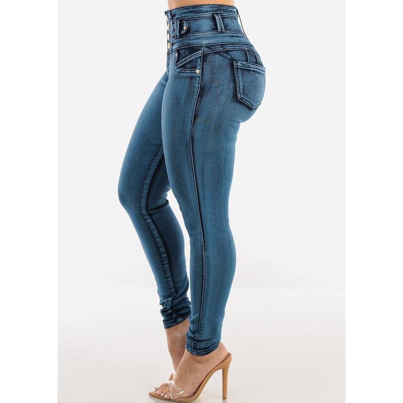 Butt Lift High Waist Skinny Jeans Blue Acid Wash