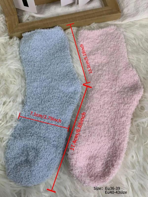 Women's Solid Matching Fuzzy Socks, Casual Comfy Coral Fleece Crew Socks, Winter Warm Socks for Women & Girls, Cute Socks for Gift, Fall Wear, Fallfreshness