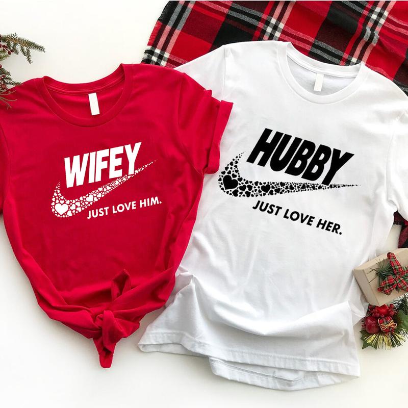 Hubby Wifey Just Love Him & Her TShirt, Married Couple Matching Shirt, Birthday Gift for Him, Birthday Gift for Her, Funny Husband Shirt