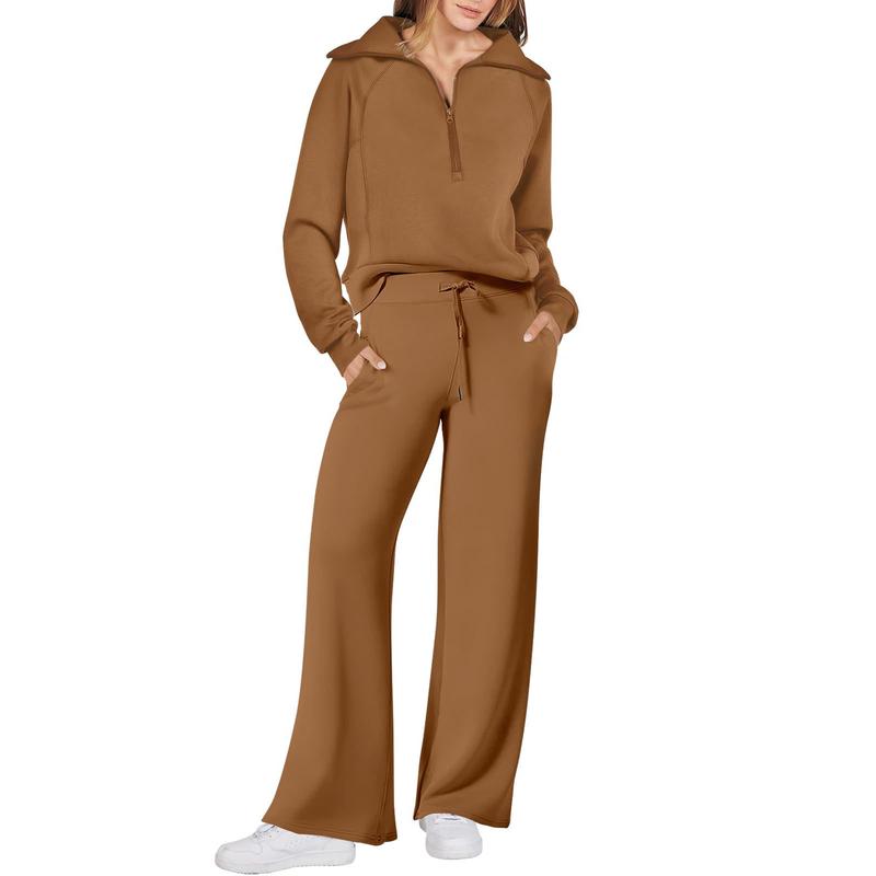 ANRABESS Women 2 Piece Outfits Sweatsuit Set 2024 Fall Oversized Half Zip Sweatshirt Wide Leg Sweatpant Lounge Set Tracksuit