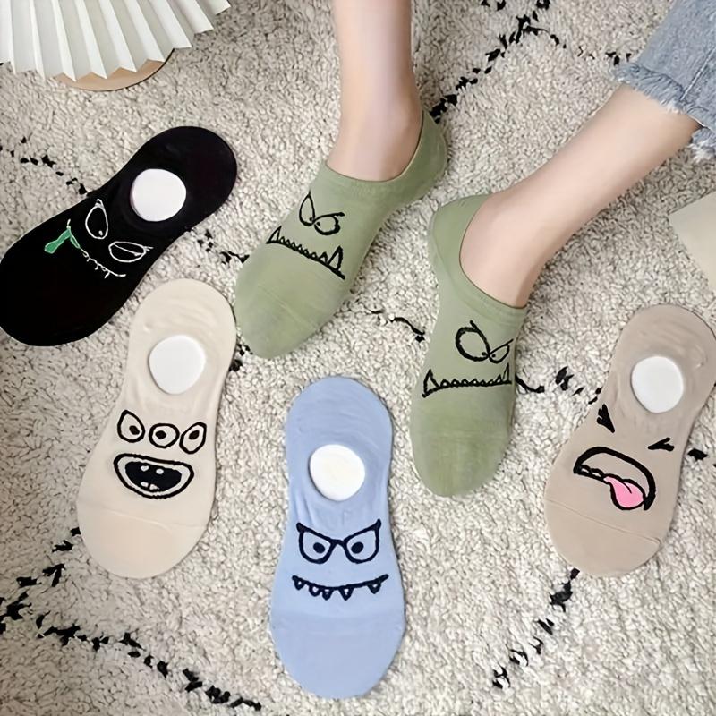 5 Pairs of Cartoon Print Low Cut Ankle Socks - Funny, Breathable, Women's Stockings and Socks for Everyday Wear