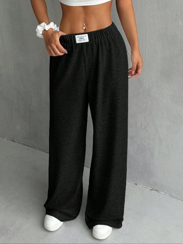 Women's Letter Patched Elastic Waist Wide Leg Sweatpants, Casual Comfy High Waist Trousers for Daily Wear, Ladies Bottoms for All Seasons