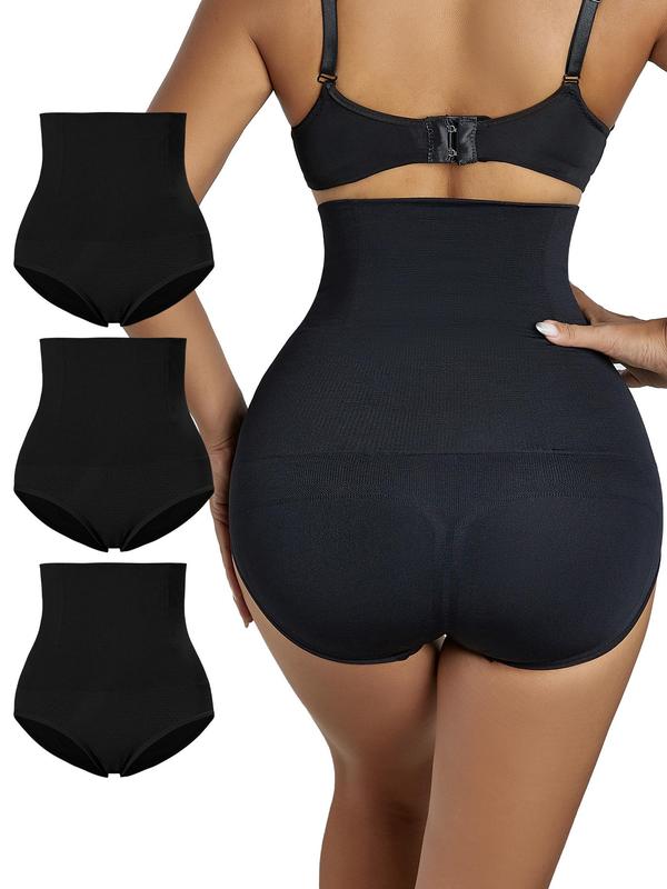 Women's 3 Counts Plain High Waist Shapewear Panty, Casual Comfy Breathable Tummy Control Butt Lift Shapewear Panty for Daily Wear, Waist Trainer Shaper, Body Shapewear, Women Shapewear Bottoms