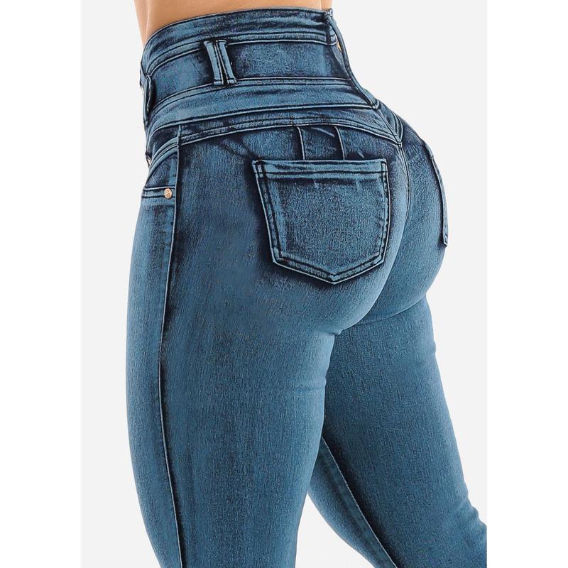 Butt Lift High Waist Skinny Jeans Blue Acid Wash