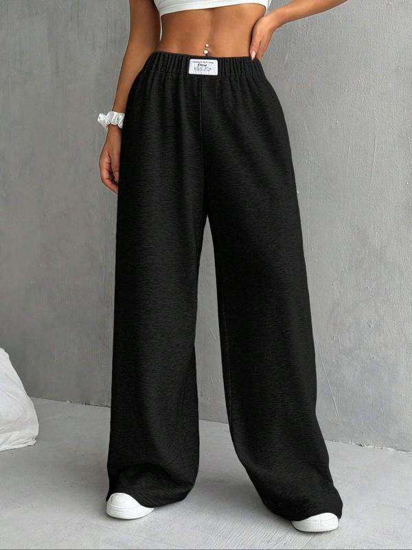 Women's Letter Patched Elastic Waist Wide Leg Sweatpants, Casual Comfy High Waist Trousers for Daily Wear, Ladies Bottoms for All Seasons