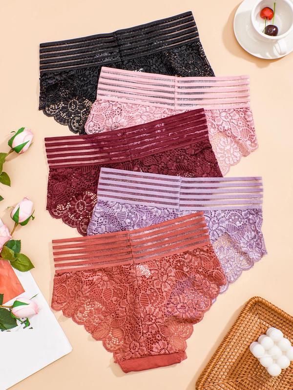 Women's Plain Floral Lace Scallop Trim Knicker, Casual Minimalist Basic Panties for Women, Breathable Comfortable High Waist Panty, Lady's Underwear for All Seasons, Bridal Womenswear