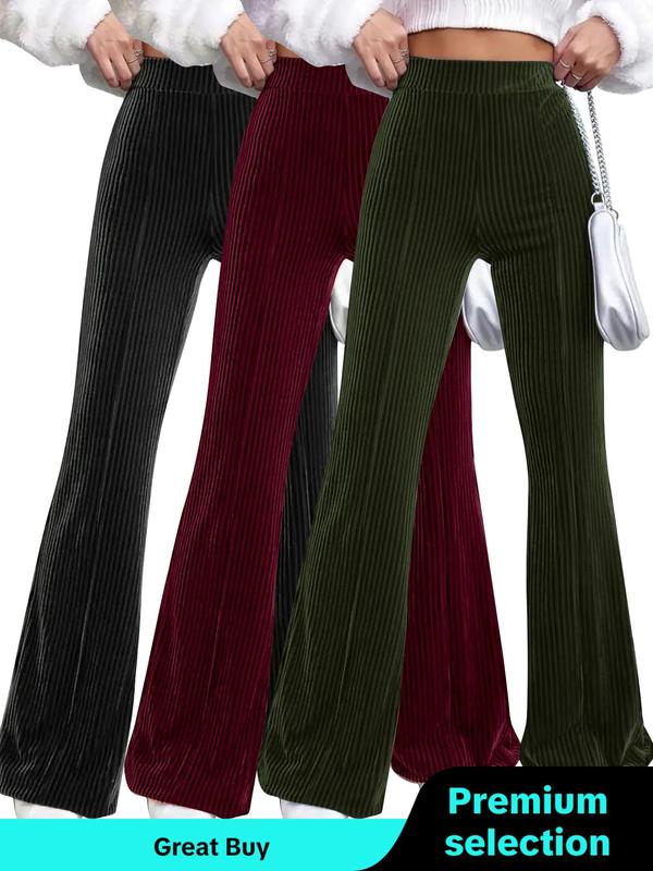 Women's Solid High Waist Flare Leg Pants, Casual Comfy Bell Bottom Trousers for Daily Wear, Ladies Bottoms for All Seasons, Fall Outfits, Fallfreshness