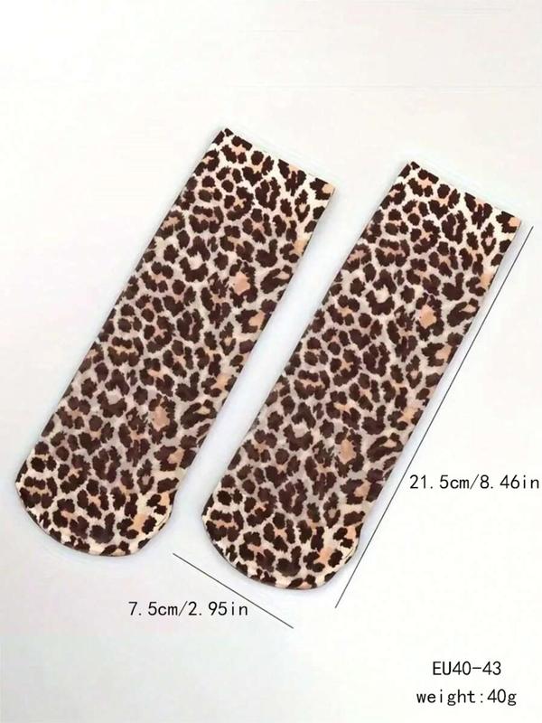 Women's Leopard Print Sheer Crew Socks, Casual Soft Comfy Breathable Mid-calf Socks  for Fall & Winter, Women's Socks for Daily Wear