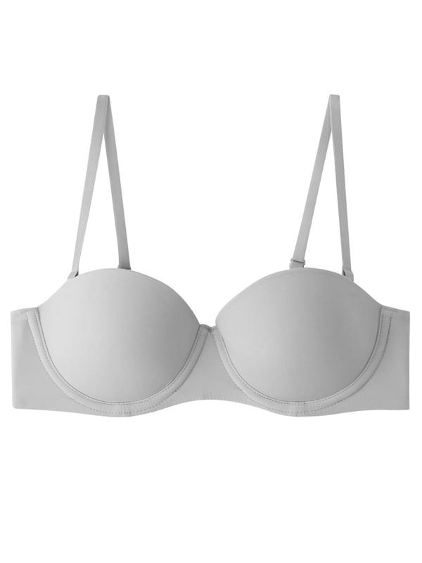 Women's Plain Adjustable Strap Push Up Bra, Solid Comfortable Breathable Underwire Bra, Lingerie for All Seasons