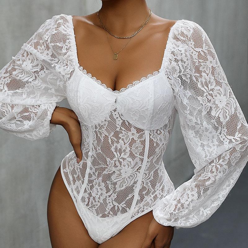 Women's Lace Long Sleeve V Neck Bodysuit