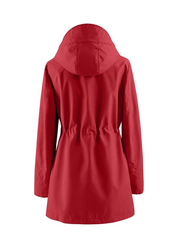 Women's Solid Drawstring Pocket Button Zipper Hooded Jacket, Fall Outfits, Fallfreshness Comfort Women Clothing, Casual Long Sleeve Waterproof Windbreaker Jacket for Spring & Fall, Ladies Tops Clothes for Daily Wear