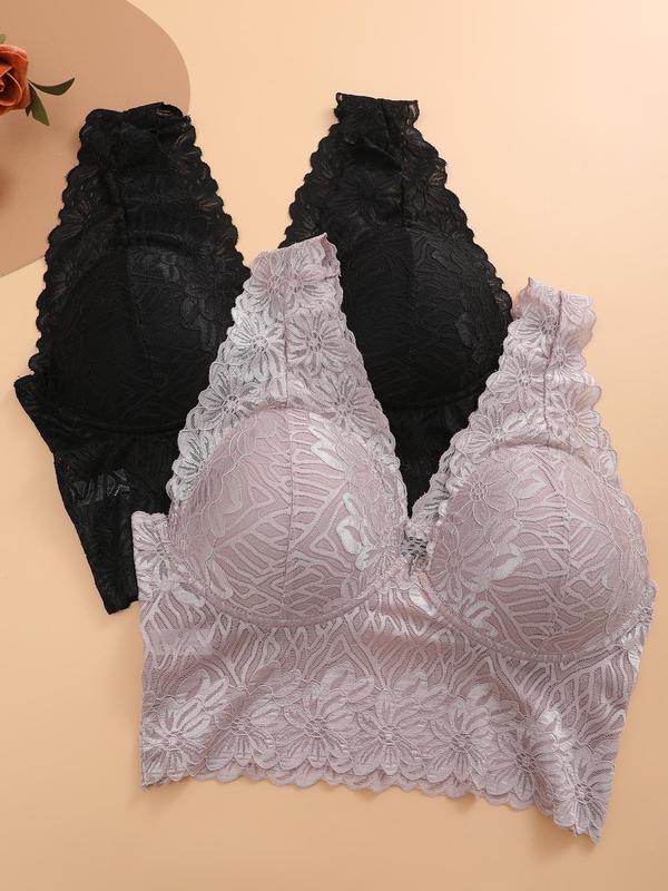 Women's Lace Wireless Bra, Chic Pendant Decor Push Up Lingerie Top, Softness Underwear for All Seasons