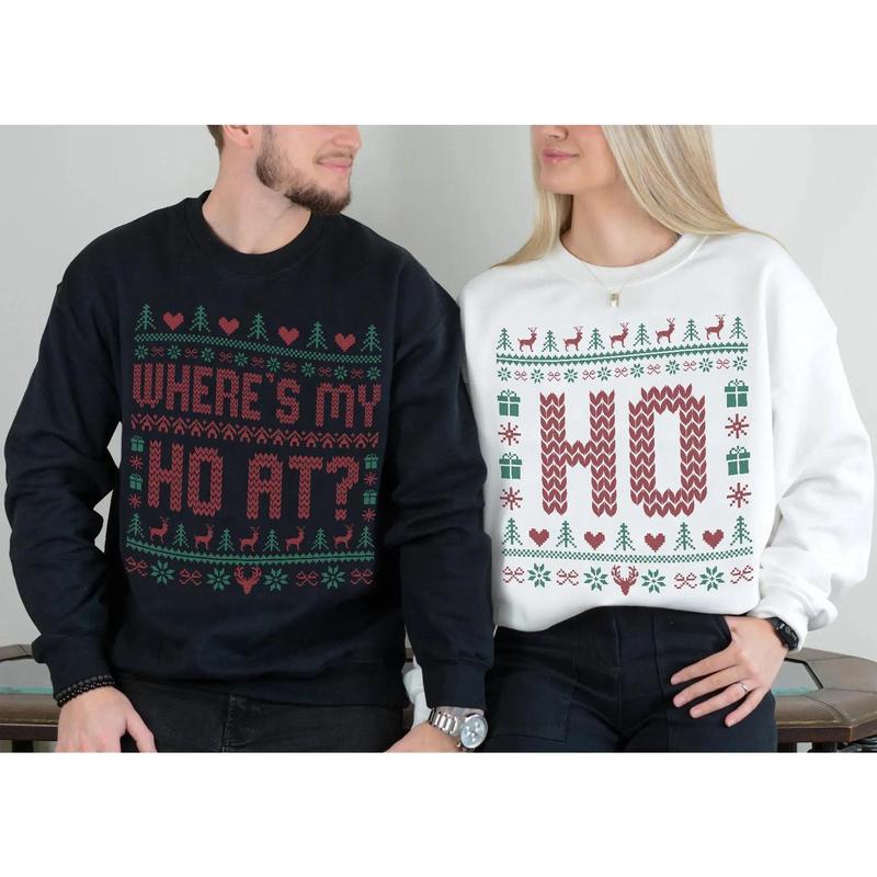 Where's My Ho At Matching Ugly Christmas Sweater, Funny Couples Christmas Sweatshirt, Humorous Couples Ugly Christmas, Couples Christmas Tee