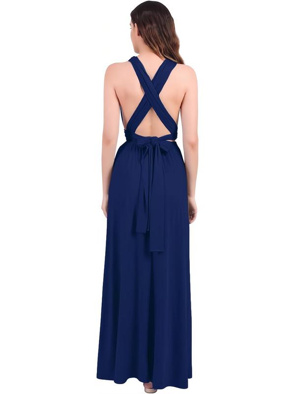 Women's Plain Criss Cross Backless Ruched Halter Dress, Elegant Tie Back Sleeveless A Line Dress for Party Wedding Guest, Ladies Summer Clothes