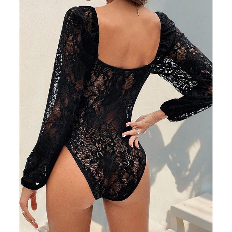 Women's Lace Long Sleeve V Neck Bodysuit