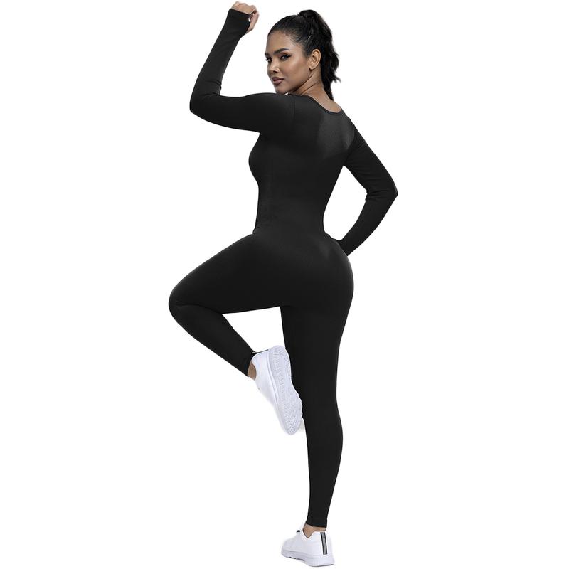 Kabuer Flattering Ribbed One-Piece Jumpsuit - High Waisted, Long Sleeved, Casual Fitness Bodysuit for Women Womenswear Comfort Crew Neck Knit winter sport clothes