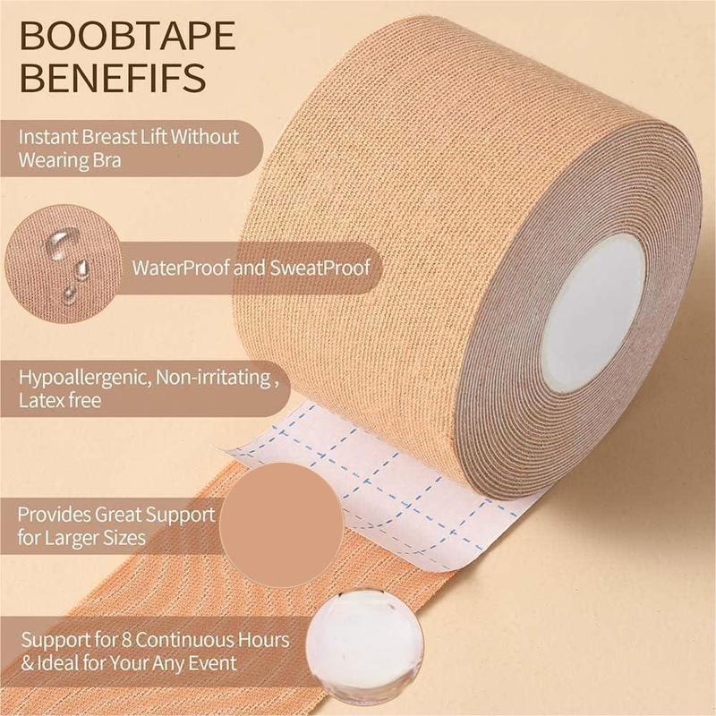 Body Tape Breast Lift Tape for Large Breasts with 2 Counts Breast Pasties Invisible Bra Tape Sports Tape for A-G Cup Beige Comfort Womenswear