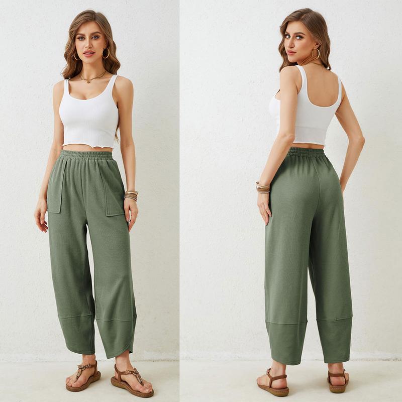 Naeduo Womens Baggy Wide Leg Pants Casual Elastic Waisted Palazzo Harem Pants with Pockets