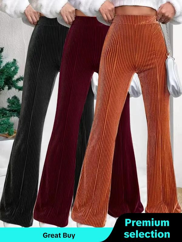 Women's Solid High Waist Flare Leg Pants, Casual Comfy Bell Bottom Trousers for Daily Wear, Ladies Bottoms for All Seasons, Fall Outfits, Fallfreshness