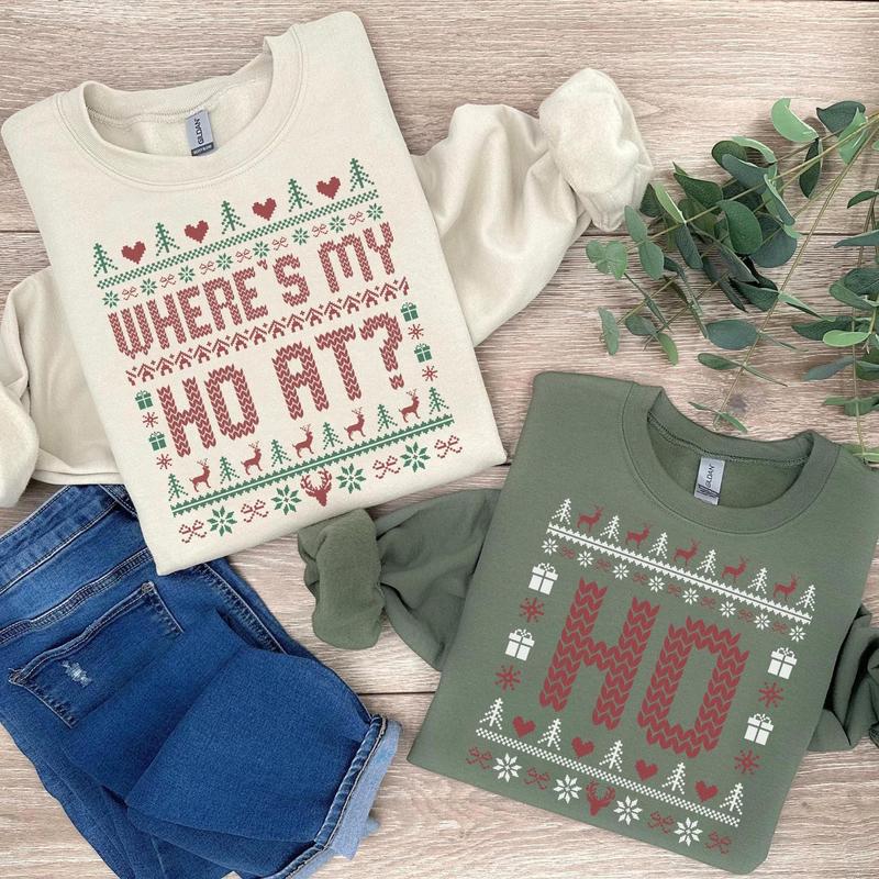 Where's My Ho At Matching Ugly Christmas Sweater, Funny Couples Christmas Sweatshirt, Humorous Couples Ugly Christmas, Couples Christmas Tee