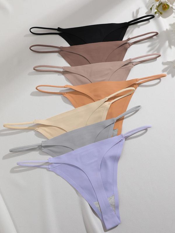 Women's 7pcs Solid Color Thong, Comfort Basic Panties for Lady, Summer Wear, Comfy Breathable Seamless Panty for Daily Wear, Women's Underwear for All Seasons, Minimalist Womenswear