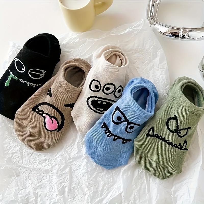 5 Pairs of Cartoon Print Low Cut Ankle Socks - Funny, Breathable, Women's Stockings and Socks for Everyday Wear