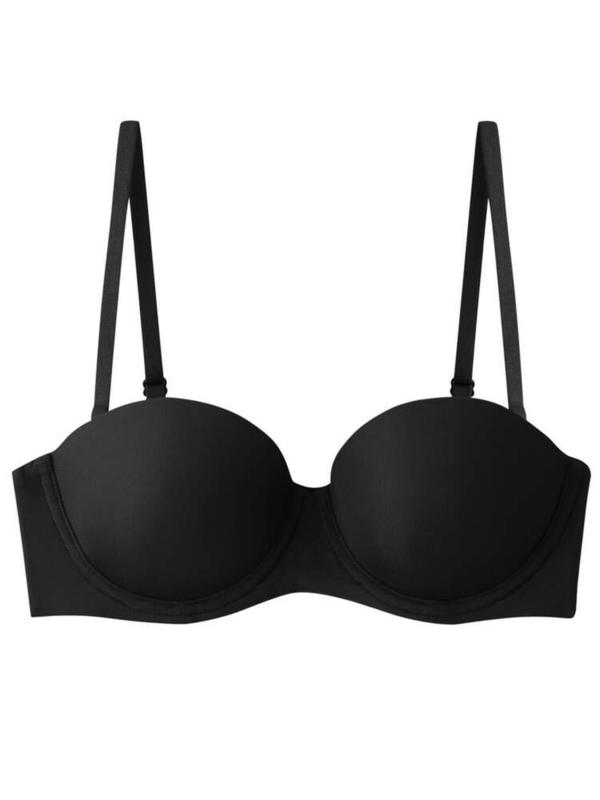 Women's Plain Adjustable Strap Push Up Bra, Solid Comfortable Breathable Underwire Bra, Lingerie for All Seasons