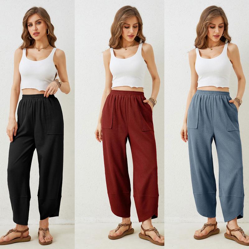 Naeduo Womens Baggy Wide Leg Pants Casual Elastic Waisted Palazzo Harem Pants with Pockets