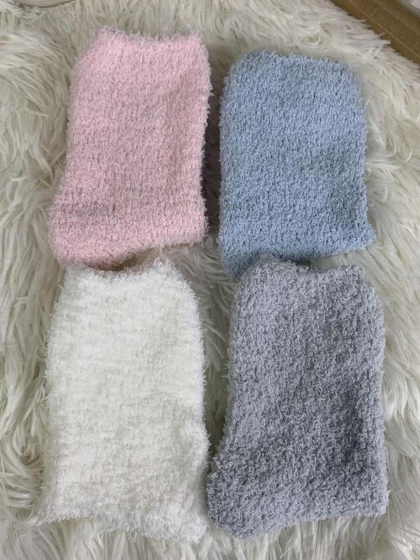 Women's Solid Matching Fuzzy Socks, Casual Comfy Coral Fleece Crew Socks, Winter Warm Socks for Women & Girls, Cute Socks for Gift, Fall Wear, Fallfreshness