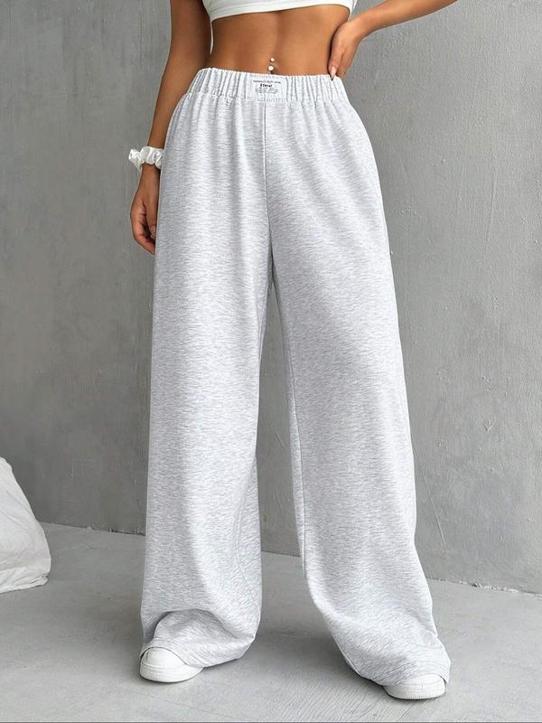 Women's Letter Patched Elastic Waist Wide Leg Sweatpants, Casual Comfy High Waist Trousers for Daily Wear, Ladies Bottoms for All Seasons