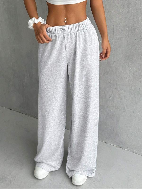 Women's Letter Patched Elastic Waist Wide Leg Sweatpants, Casual Comfy High Waist Trousers for Daily Wear, Ladies Bottoms for All Seasons