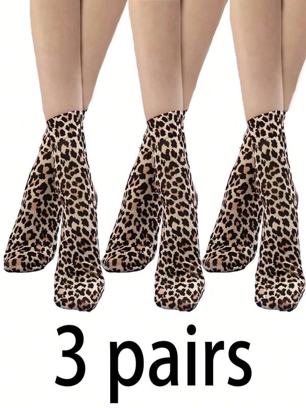 Women's Leopard Print Sheer Crew Socks, Casual Soft Comfy Breathable Mid-calf Socks  for Fall & Winter, Women's Socks for Daily Wear