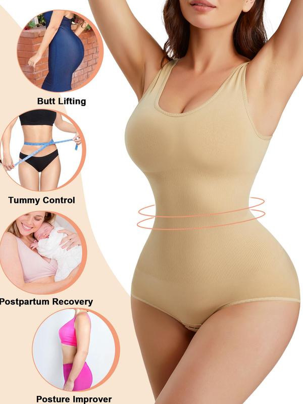 Women's Solid Tummy Control Shapewear Bodysuit with Open Crotch Design, Basic Comfortable Breathable Shaper, Ladies Shapewear for Daily Wear