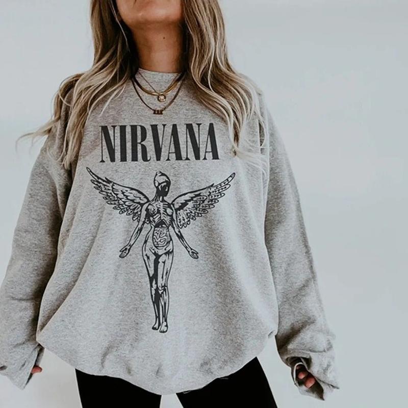 Nirvana Unisex Sweatshirt 90s Vintage Band Shirt In Utero Crewneck Nirvana Tour Womenswear Long Sleeve